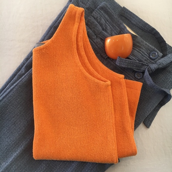 EUC Vintage 80’s Tangerine Orange Knit Designer Cropped Tank Top in Size Small - Picture 11 of 11